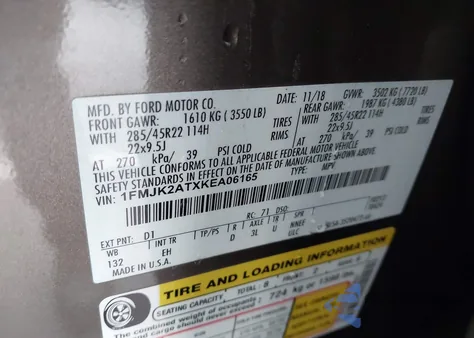 2019 Ford Expedition Max Limited from USA, damaged, VIN 1FMJK2ATXKEA06165